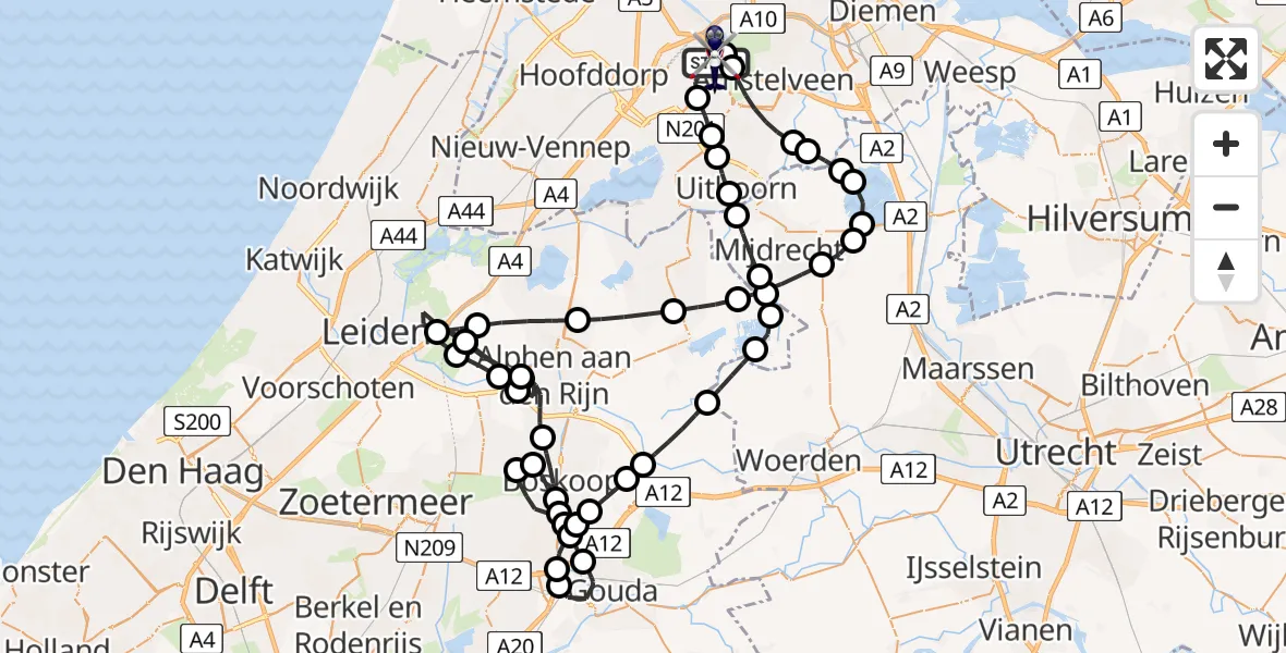 Vluchtroute Politiehelikopter van Amsterdam Vliegveld Schiphol naar Amsterdam Vliegveld Schiphol