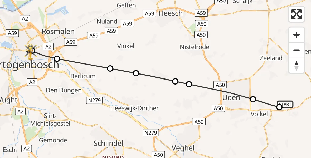Vluchtroute Traumahelikopter van Vliegbasis Volkel naar 's-Hertogenbosch