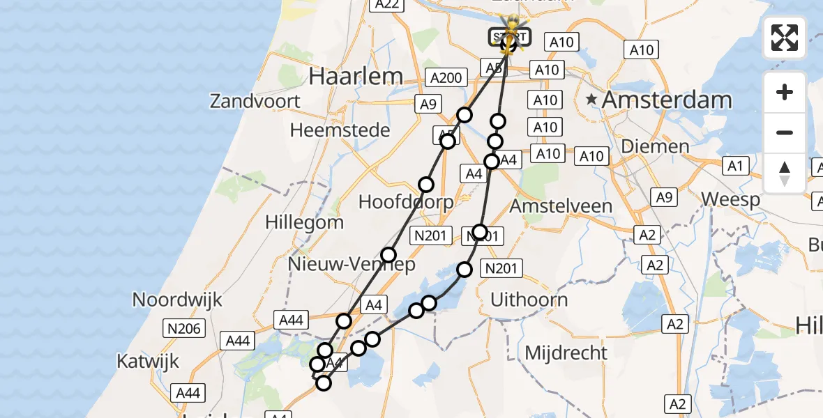 Vluchtroute Traumahelikopter van Amsterdam Heliport naar Amsterdam Heliport