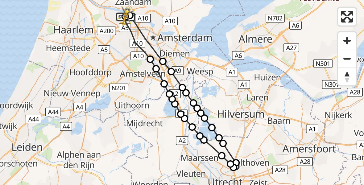 Vluchtroute Traumahelikopter van Amsterdam Heliport naar Amsterdam Heliport