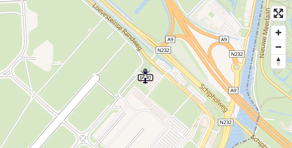 Vluchtroute Politiehelikopter van Amsterdam Vliegveld Schiphol naar Amsterdam Vliegveld Schiphol