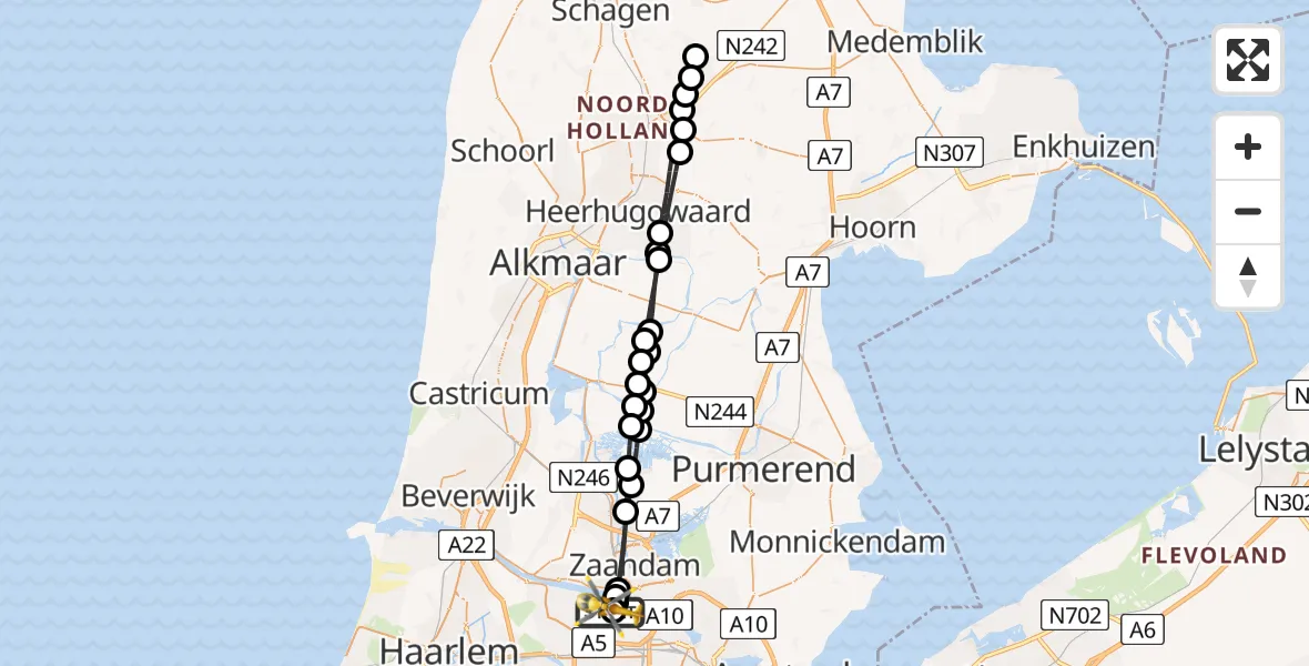 Vluchtroute Traumahelikopter van Amsterdam Heliport naar Amsterdam Heliport