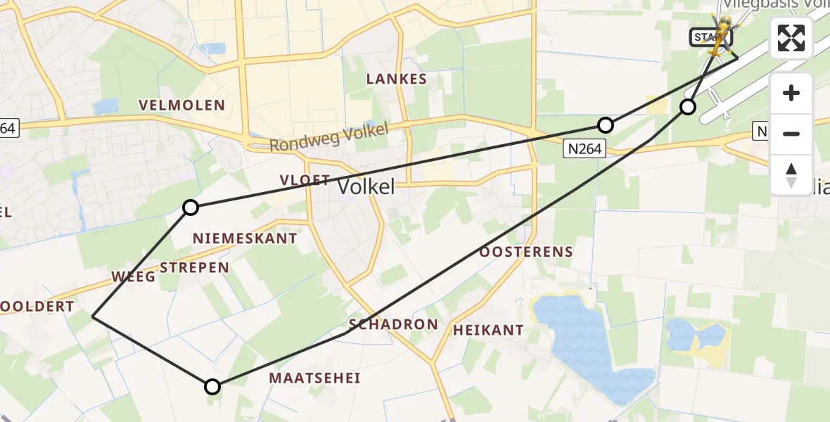 Vluchtroute Traumahelikopter van Vliegbasis Volkel naar Vliegbasis Volkel