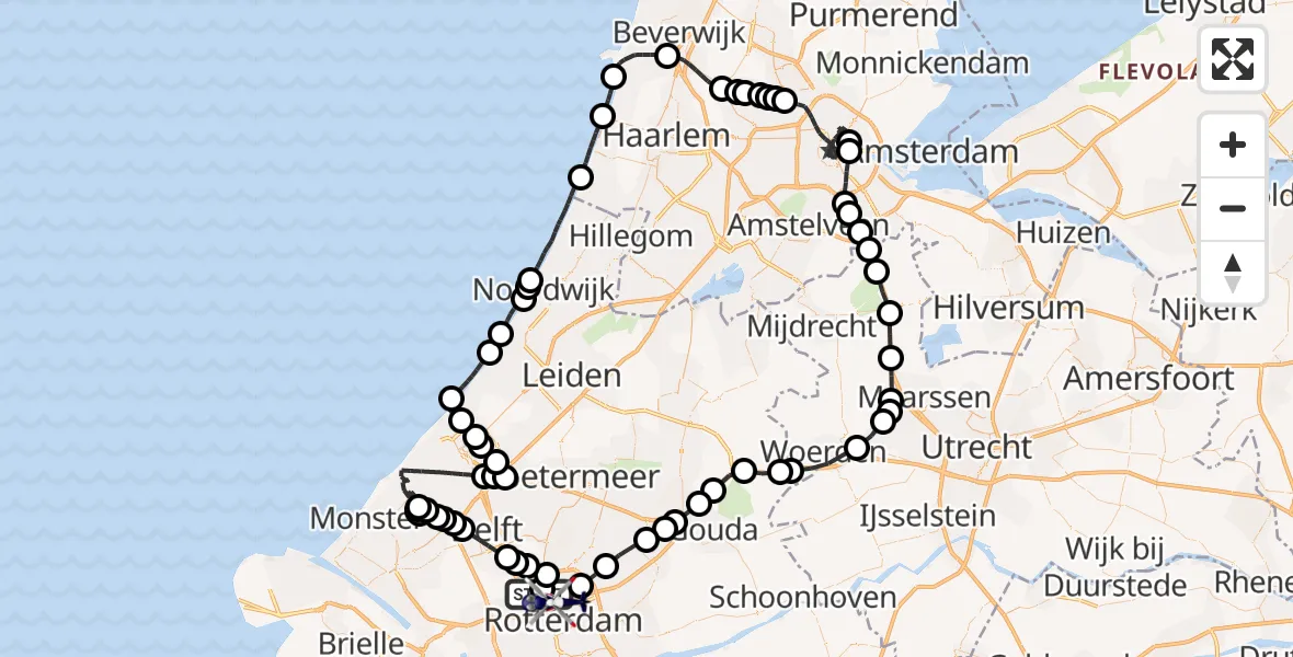 Vluchtroute Politiehelikopter van Rotterdam The Hague Airport naar Rotterdam