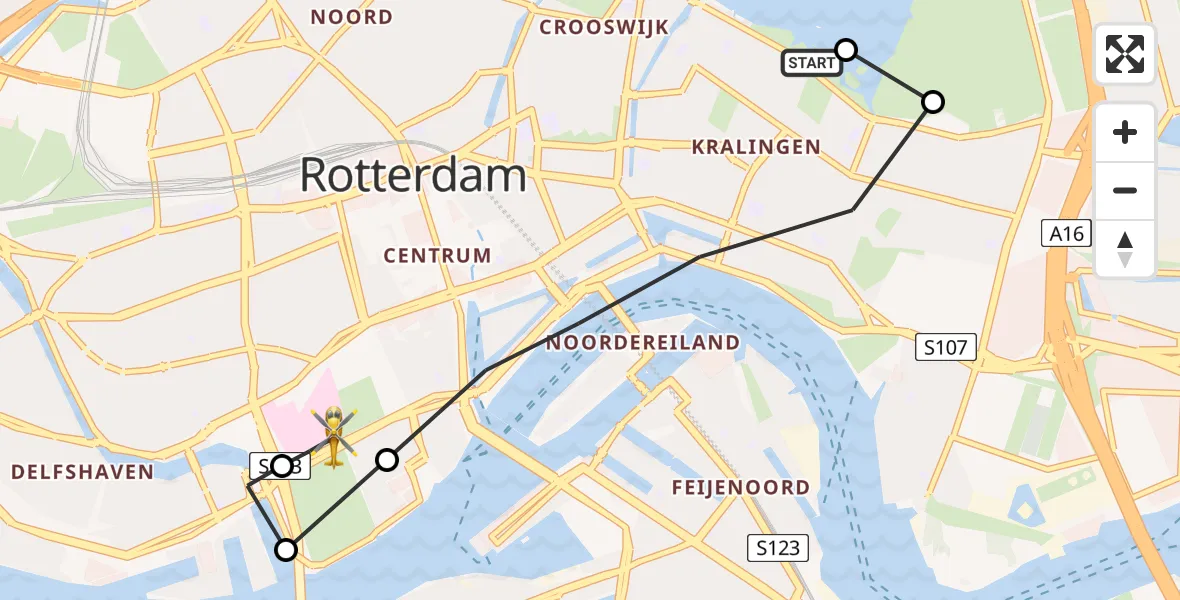Vluchtroute Traumahelikopter van Rotterdam naar Erasmus MC