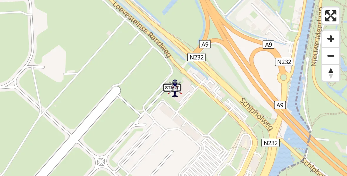 Vluchtroute Politiehelikopter van Amsterdam Vliegveld Schiphol naar Amsterdam Vliegveld Schiphol