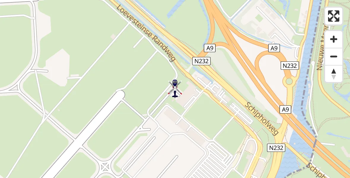 Vluchtroute Politiehelikopter van Amsterdam Vliegveld Schiphol naar Amsterdam Vliegveld Schiphol