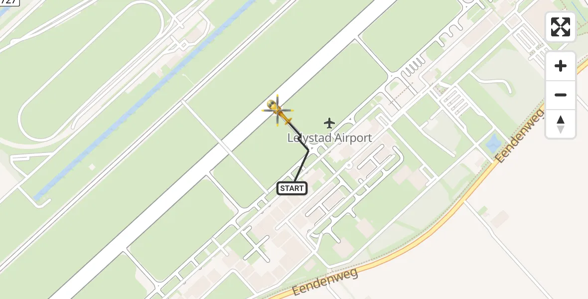 Vluchtroute Traumahelikopter van Lelystad Airport naar Lelystad Airport