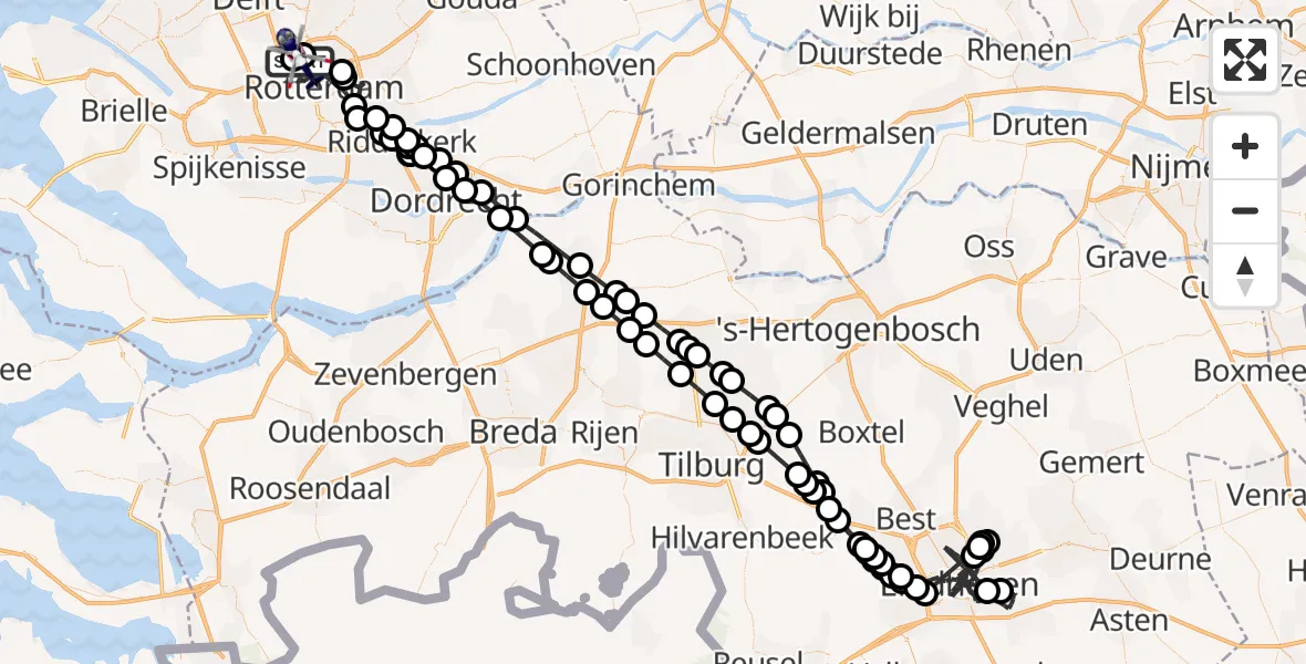 Vluchtroute Politiehelikopter van Rotterdam The Hague Airport naar Rotterdam The Hague Airport