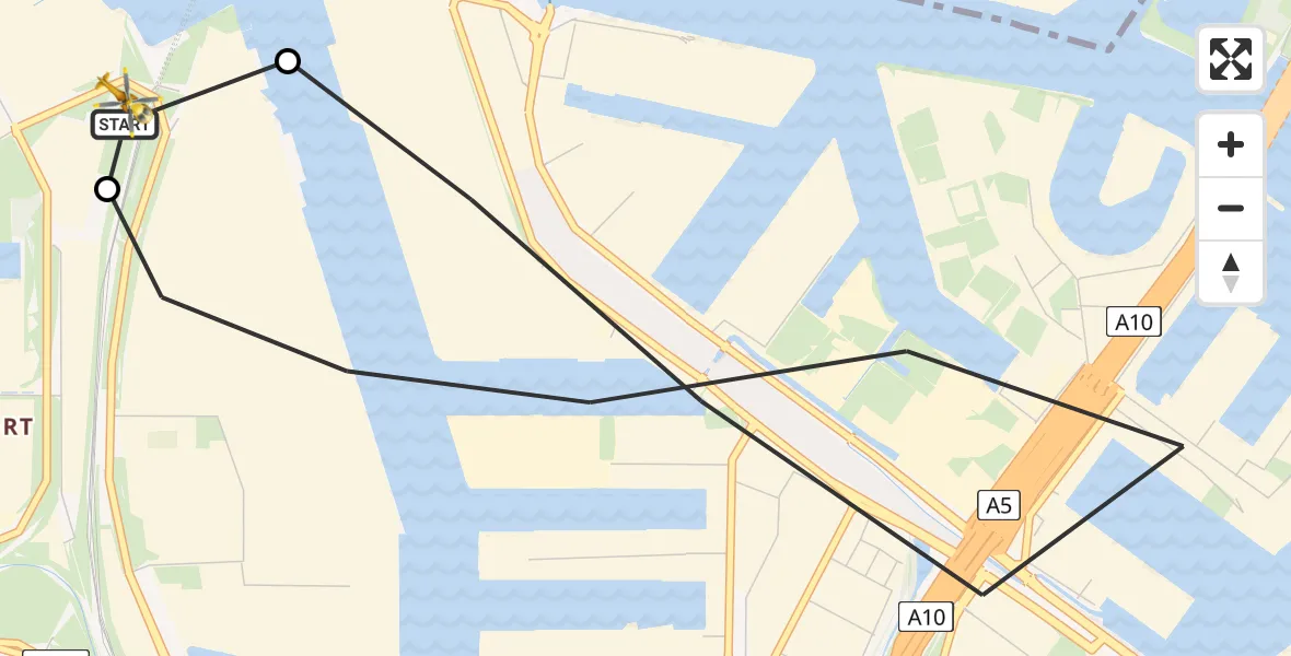 Vluchtroute Traumahelikopter van Amsterdam Heliport naar Amsterdam Heliport