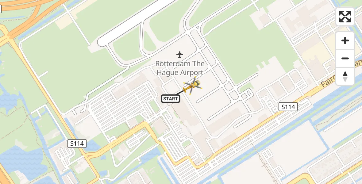 Vluchtroute Traumahelikopter van Rotterdam The Hague Airport naar Rotterdam The Hague Airport