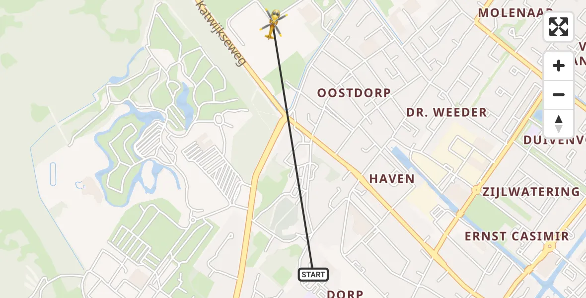 Vluchtroute Traumahelikopter van Wassenaar naar Wassenaar