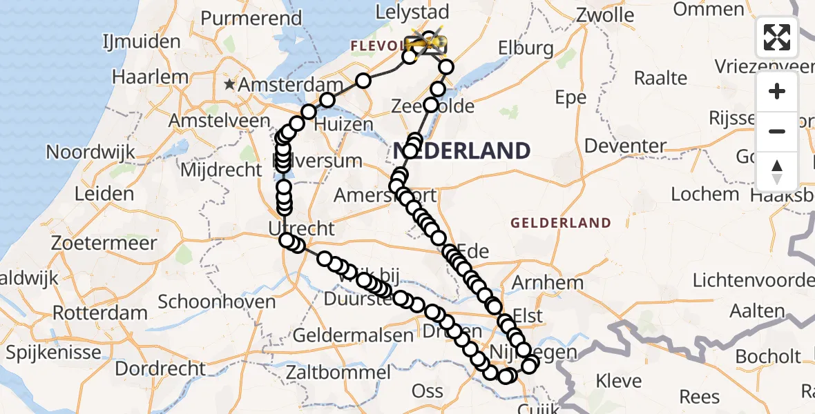 Vluchtroute Traumahelikopter van Lelystad Airport naar Lelystad Airport
