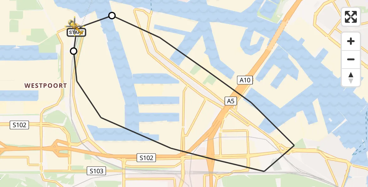 Vluchtroute Traumahelikopter van Amsterdam Heliport naar Amsterdam Heliport