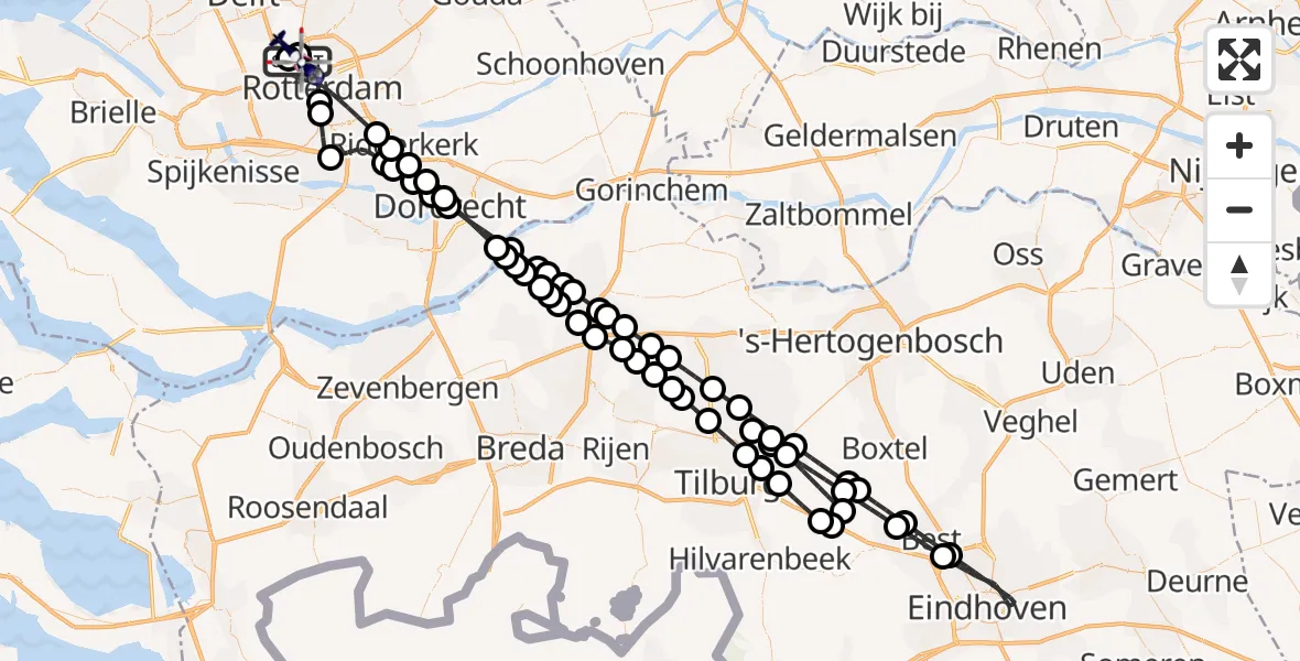 Vluchtroute Politiehelikopter van Rotterdam The Hague Airport naar Rotterdam The Hague Airport