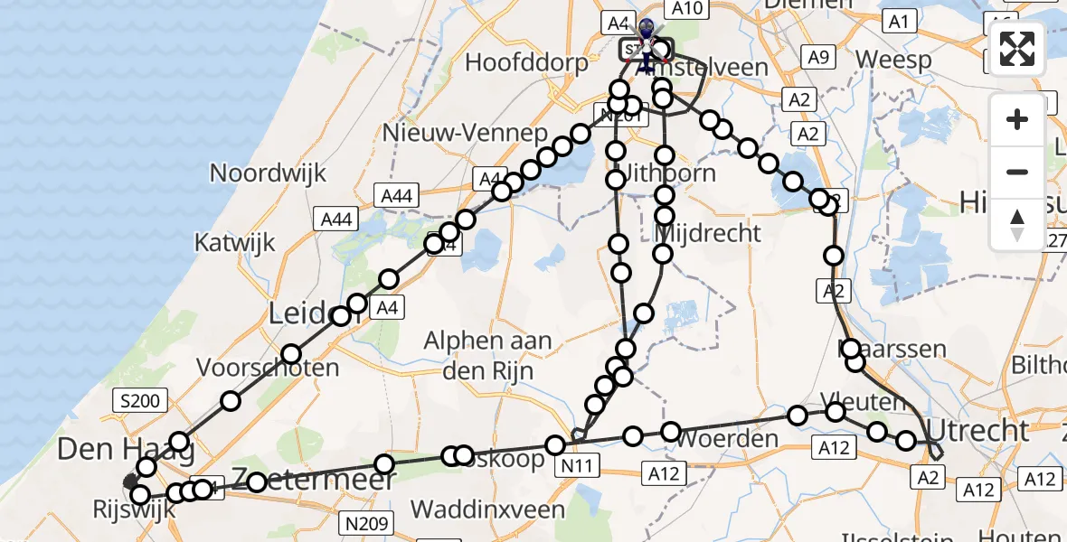 Vluchtroute Politiehelikopter van Amsterdam Vliegveld Schiphol naar Amsterdam Vliegveld Schiphol