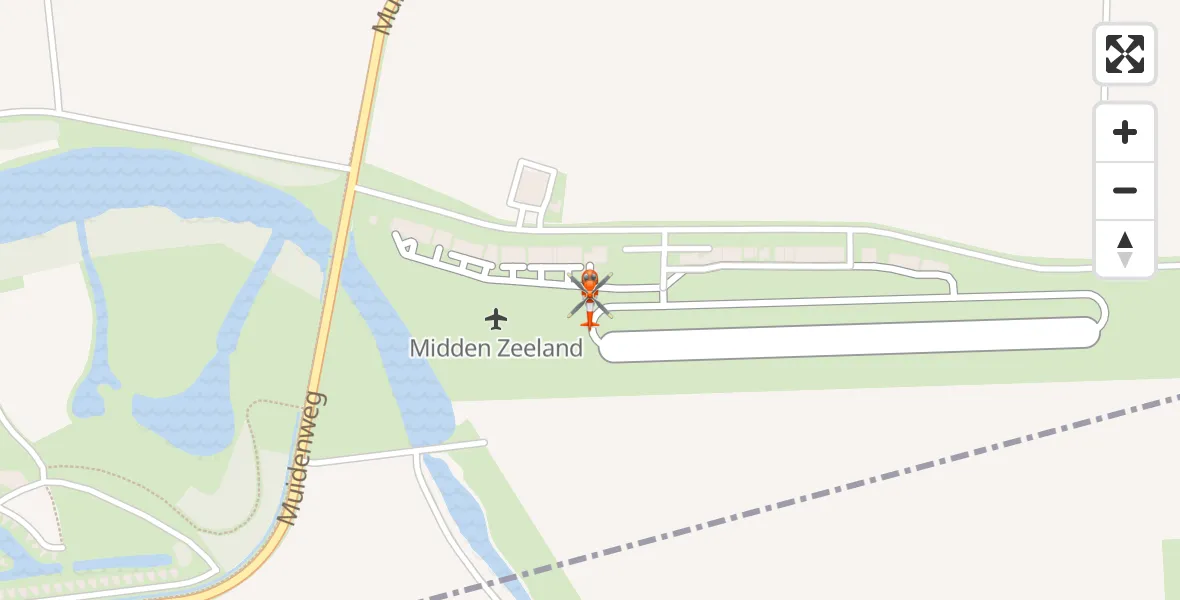 Vluchtroute Kustwachthelikopter van Vliegveld Midden-Zeeland naar Vliegveld Midden-Zeeland