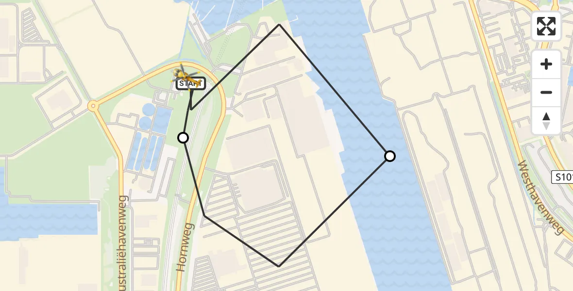 Vluchtroute Traumahelikopter van Amsterdam Heliport naar Amsterdam Heliport