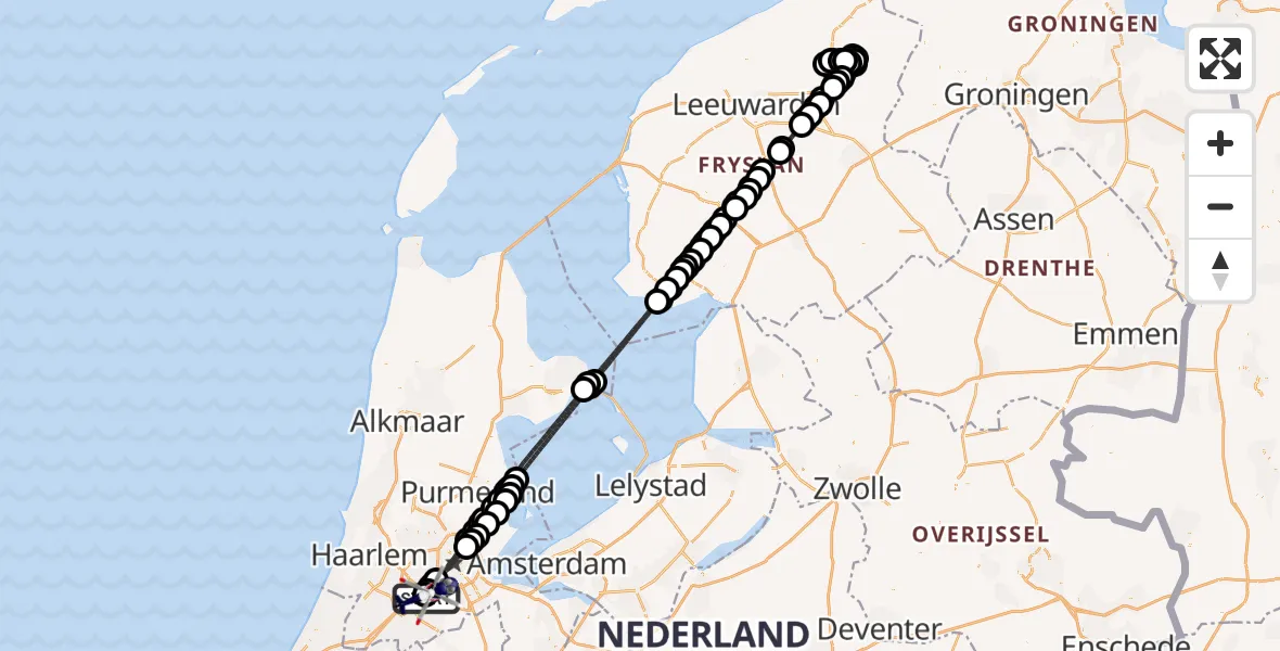 Vluchtroute Politiehelikopter van Amsterdam Vliegveld Schiphol naar Amsterdam Vliegveld Schiphol