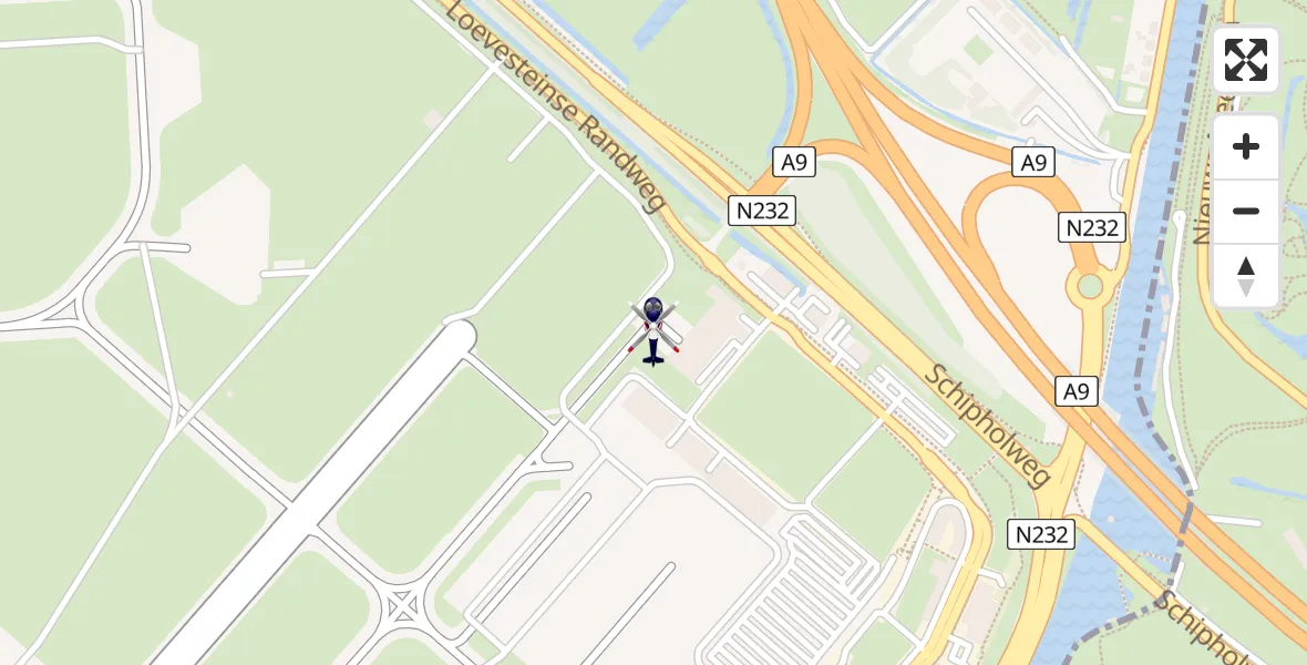 Vluchtroute Politiehelikopter van Amsterdam Vliegveld Schiphol naar Amsterdam Vliegveld Schiphol