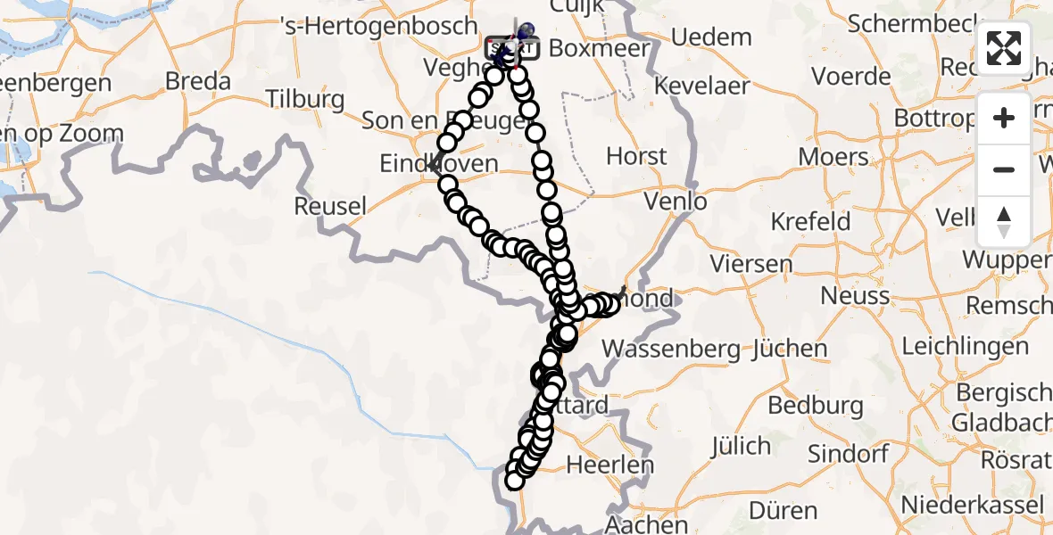 Vluchtroute Politiehelikopter van Vliegbasis Volkel naar Vliegbasis Volkel