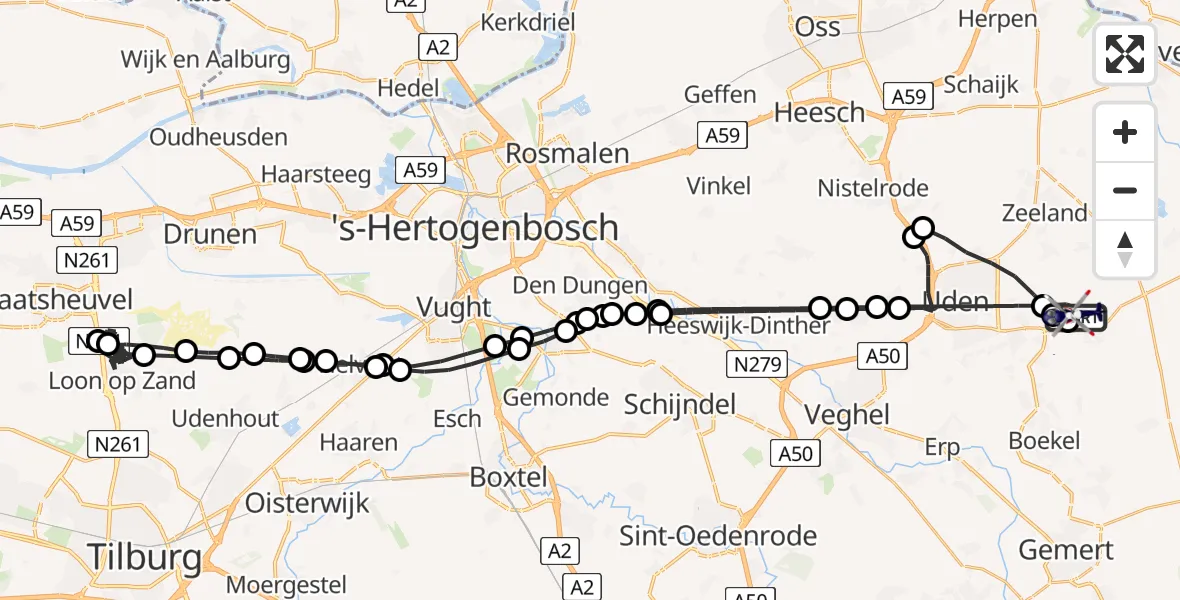 Vluchtroute Politiehelikopter van Vliegbasis Volkel naar Vliegbasis Volkel