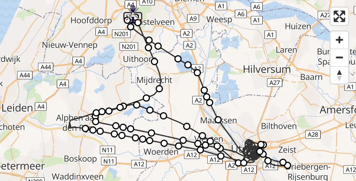 Vluchtroute Politiehelikopter van Amsterdam Vliegveld Schiphol naar Amsterdam Vliegveld Schiphol