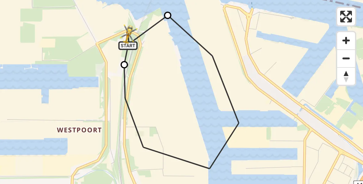 Vluchtroute Traumahelikopter van Amsterdam Heliport naar Amsterdam Heliport