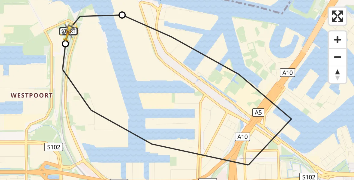 Vluchtroute Traumahelikopter van Amsterdam Heliport naar Amsterdam Heliport