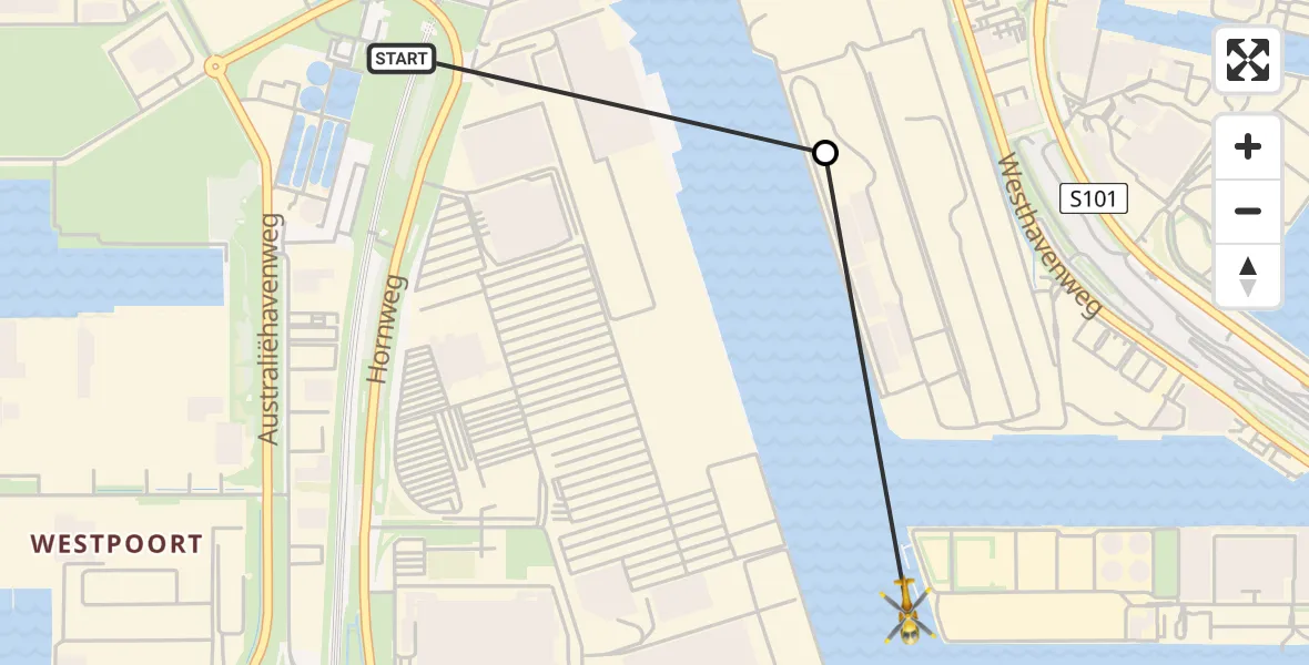 Vluchtroute Traumahelikopter van Amsterdam Heliport naar Amsterdam