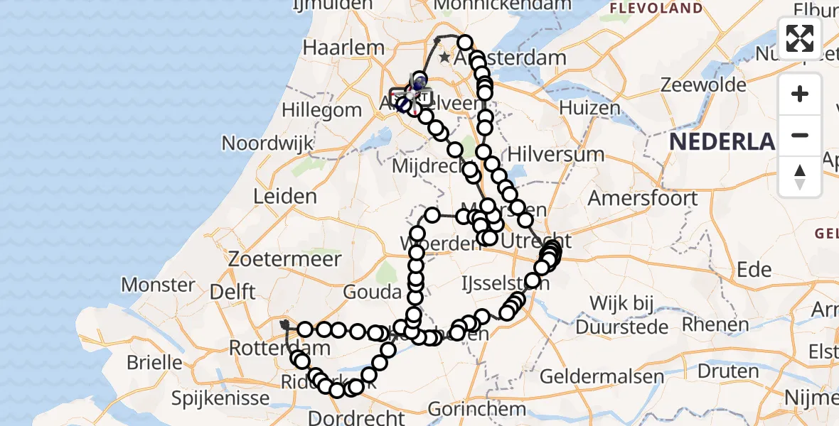 Vluchtroute Politiehelikopter van Amsterdam Vliegveld Schiphol naar Amsterdam Vliegveld Schiphol