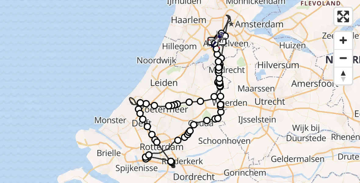 Vluchtroute Politiehelikopter van Amsterdam Vliegveld Schiphol naar Amsterdam Vliegveld Schiphol