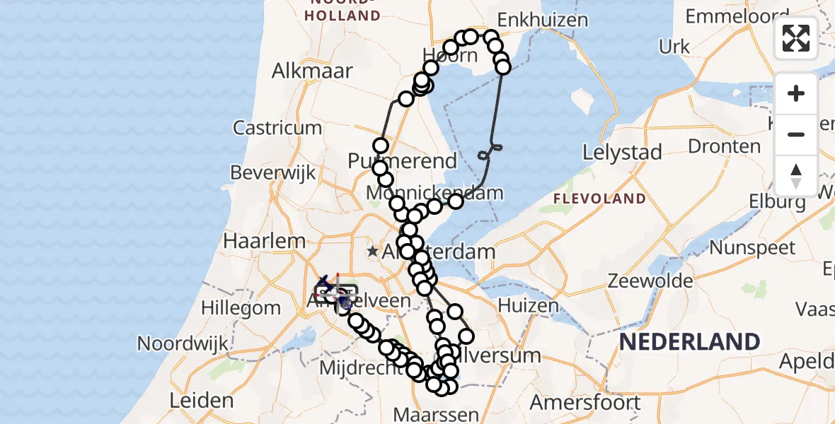 Vluchtroute Politiehelikopter van Amsterdam Vliegveld Schiphol naar Amsterdam Vliegveld Schiphol