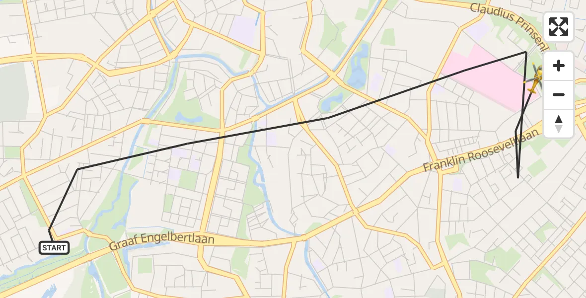 Vluchtroute Traumahelikopter van Breda naar Breda