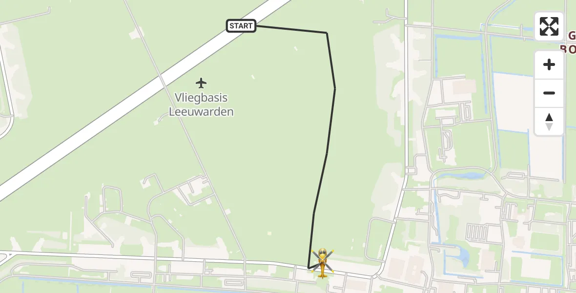 Vluchtroute Ambulancehelikopter van Vliegbasis Leeuwarden naar Vliegbasis Leeuwarden