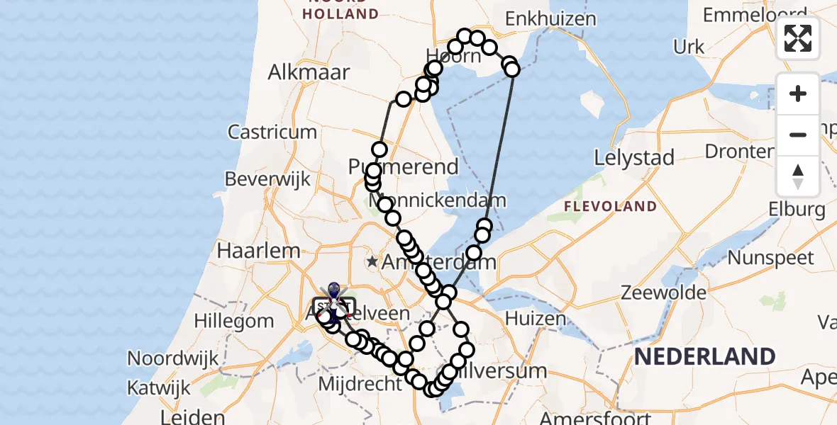 Vluchtroute Politiehelikopter van Amsterdam Vliegveld Schiphol naar Amsterdam Vliegveld Schiphol