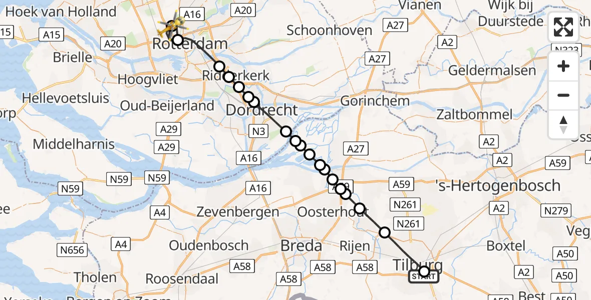 Routekaart van de vlucht: Lifeliner 2 onderweg vanuit St. Elisabeth Hospital Heliport