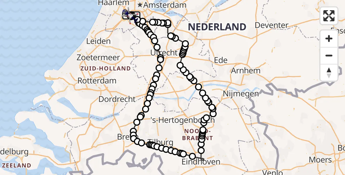 Vluchtroute Politiehelikopter van Amsterdam Vliegveld Schiphol naar Amsterdam Vliegveld Schiphol