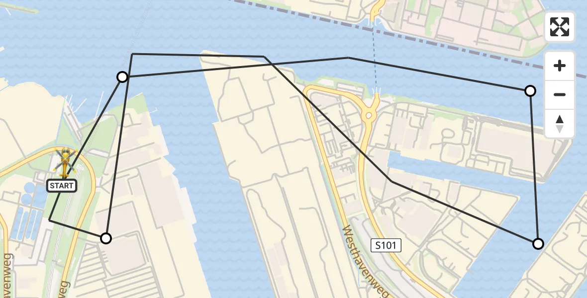 Vluchtroute Traumahelikopter van Amsterdam Heliport naar Amsterdam Heliport