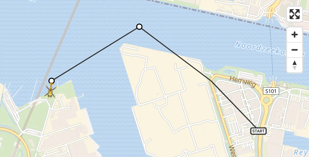 Vluchtroute Traumahelikopter van Amsterdam naar Amsterdam Heliport