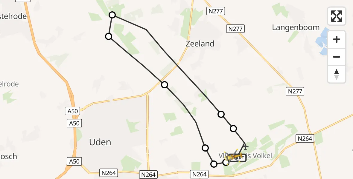 Vluchtroute Traumahelikopter van Vliegbasis Volkel naar Vliegbasis Volkel