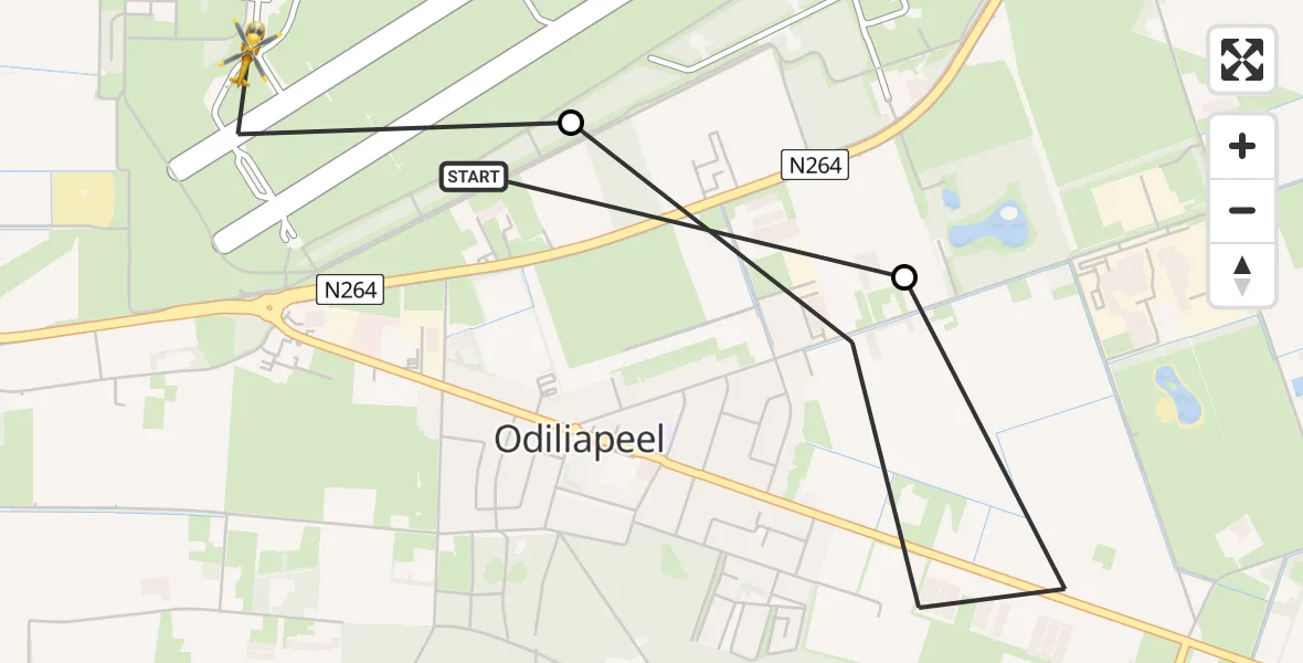 Vluchtroute Traumahelikopter van Vliegbasis Volkel naar Vliegbasis Volkel