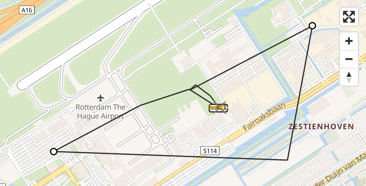 Vluchtroute Traumahelikopter van Rotterdam The Hague Airport naar Rotterdam The Hague Airport