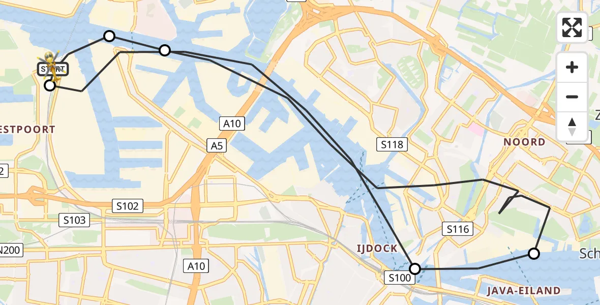Vluchtroute Traumahelikopter van Amsterdam Heliport naar Amsterdam Heliport