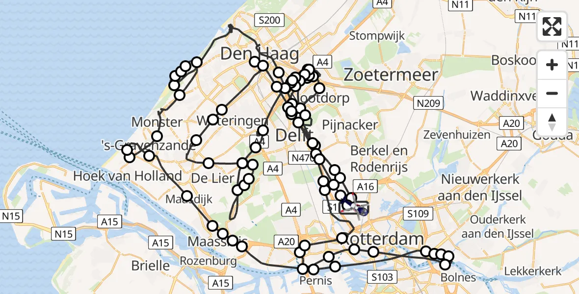 Vluchtroute Politiehelikopter van Rotterdam The Hague Airport naar Rotterdam The Hague Airport