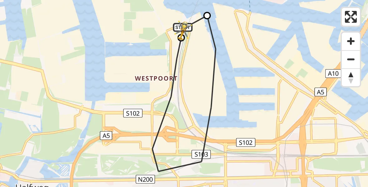 Vluchtroute Traumahelikopter van Amsterdam Heliport naar Amsterdam Heliport