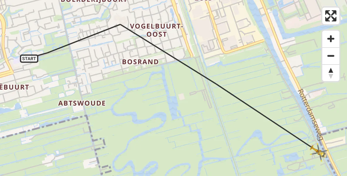 Vluchtroute Traumahelikopter van Delft naar Delft