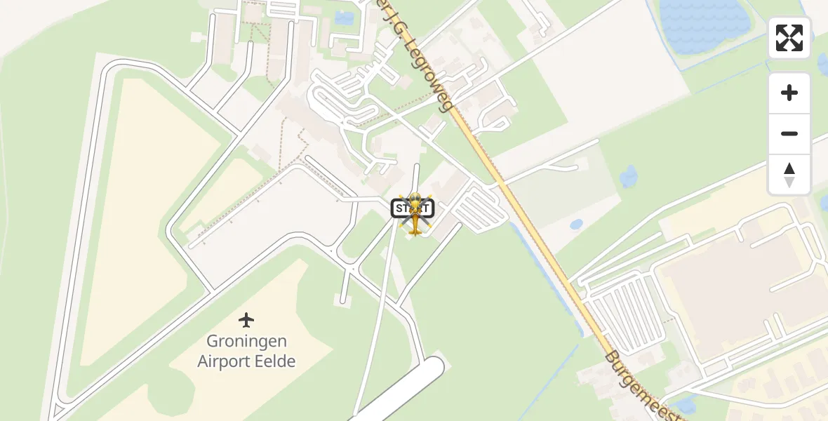 Vluchtroute Traumahelikopter van Groningen Airport Eelde naar Groningen Airport Eelde