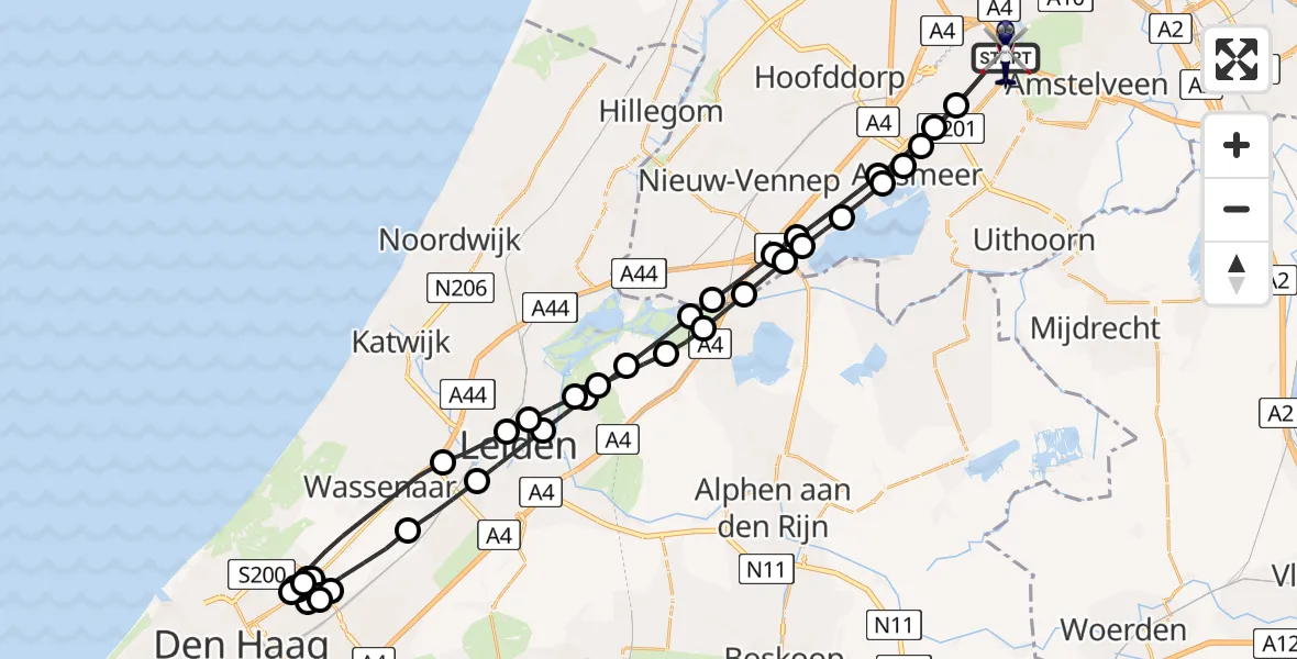Vluchtroute Politiehelikopter van Amsterdam Vliegveld Schiphol naar Amsterdam Vliegveld Schiphol