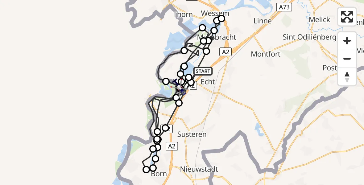 Vluchtroute Politiehelikopter van Echt naar Echt
